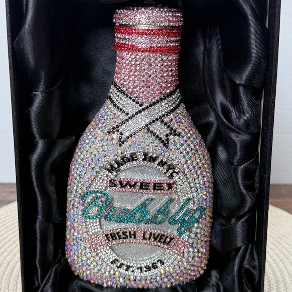 Champagne Bottle Rhinestone Encrusted Clutch w/ Chain – Sweet Bubbly Edition - Picture 3 of 12